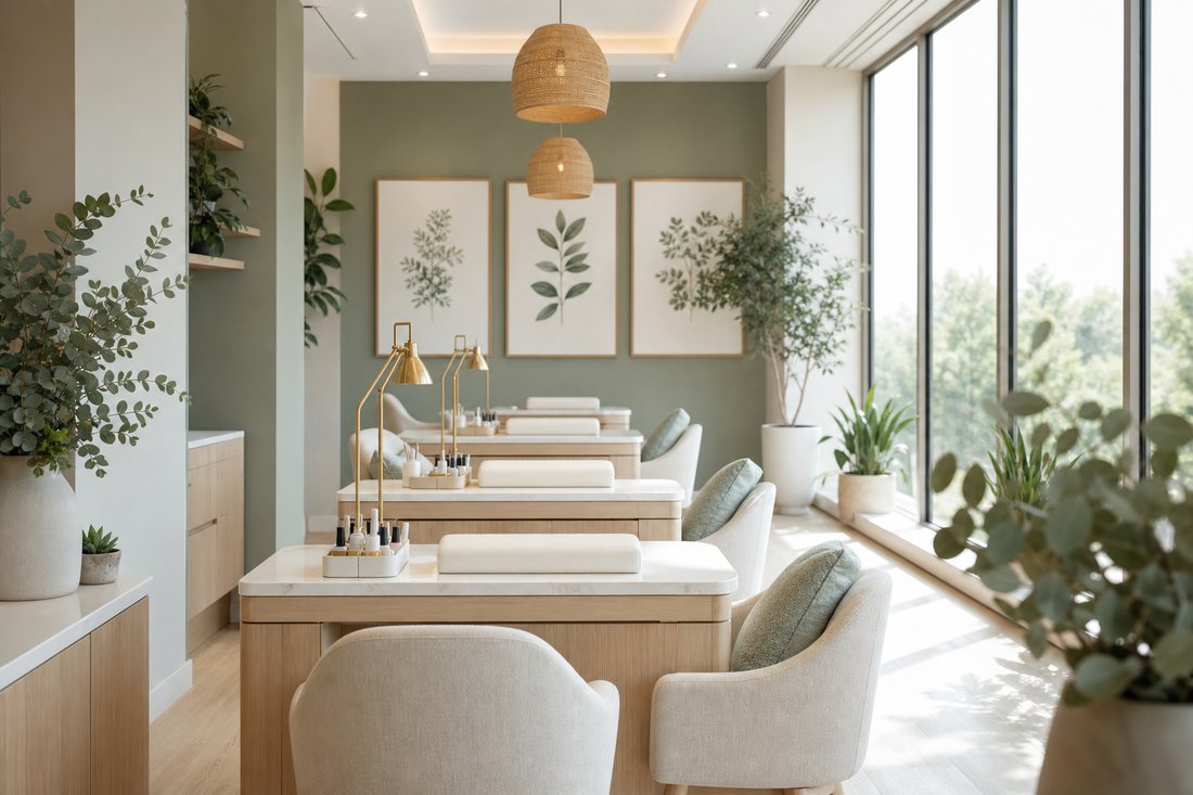 Bright, calm Silver Leaf Nails salon interior